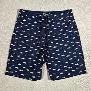 Mollusk Shorts Mens 30 Blue Fish All Over Pront Board Swim Beach Surf Drawstring